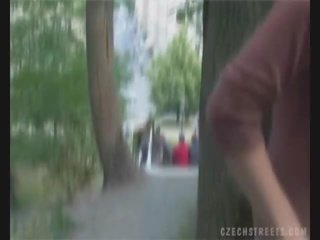 Czech young woman sucking manhood on the street for money