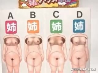 Азиатки hotties получаване на цици притиснат в мръсен видео състезание