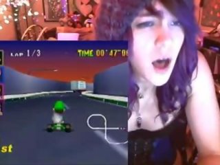 Geek diva cums playing Mario Kart